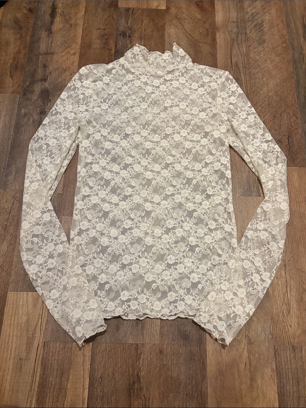 Urban Outfitters White Floral Lace Mock Neck Long Sleeve Top